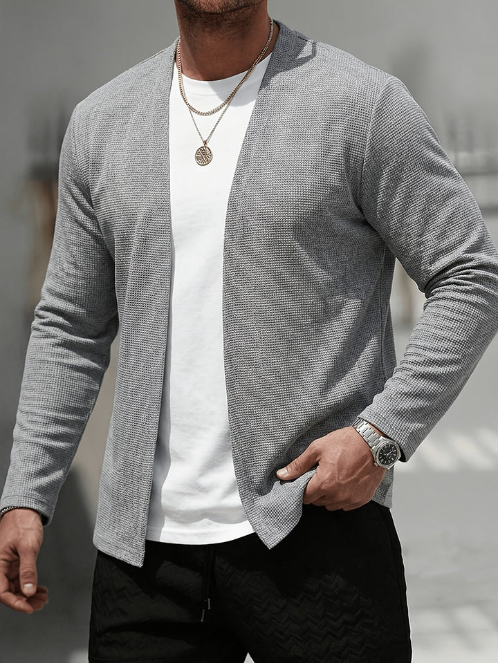 Dravhec | Homme Cardigan Ouvert Texturé Manches Longues - Black - Image 10