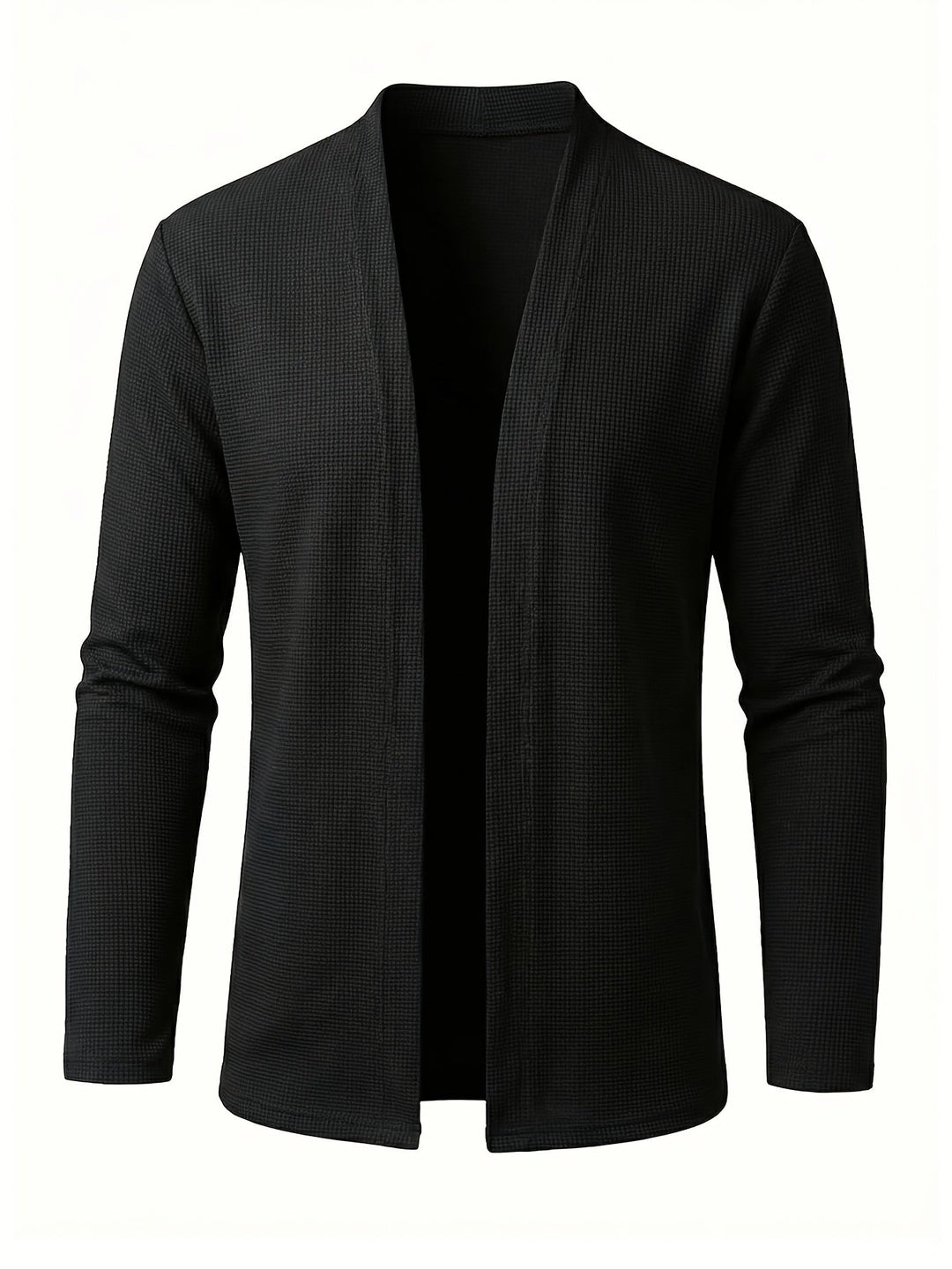 Dravhec | Homme Cardigan Ouvert Texturé Manches Longues - Black - Image 3
