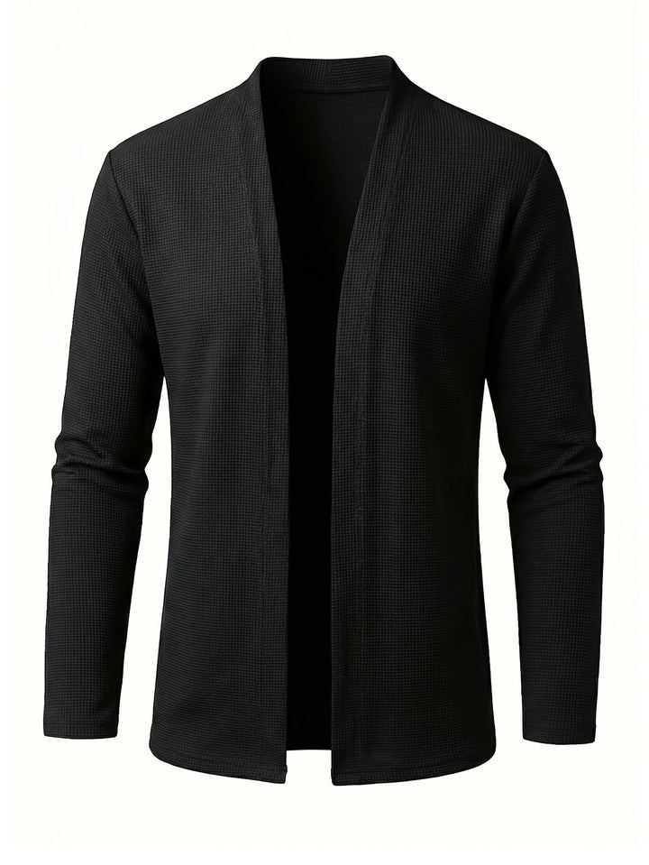 Dravhec | Homme Cardigan Ouvert Texturé Manches Longues - Black - Image 3