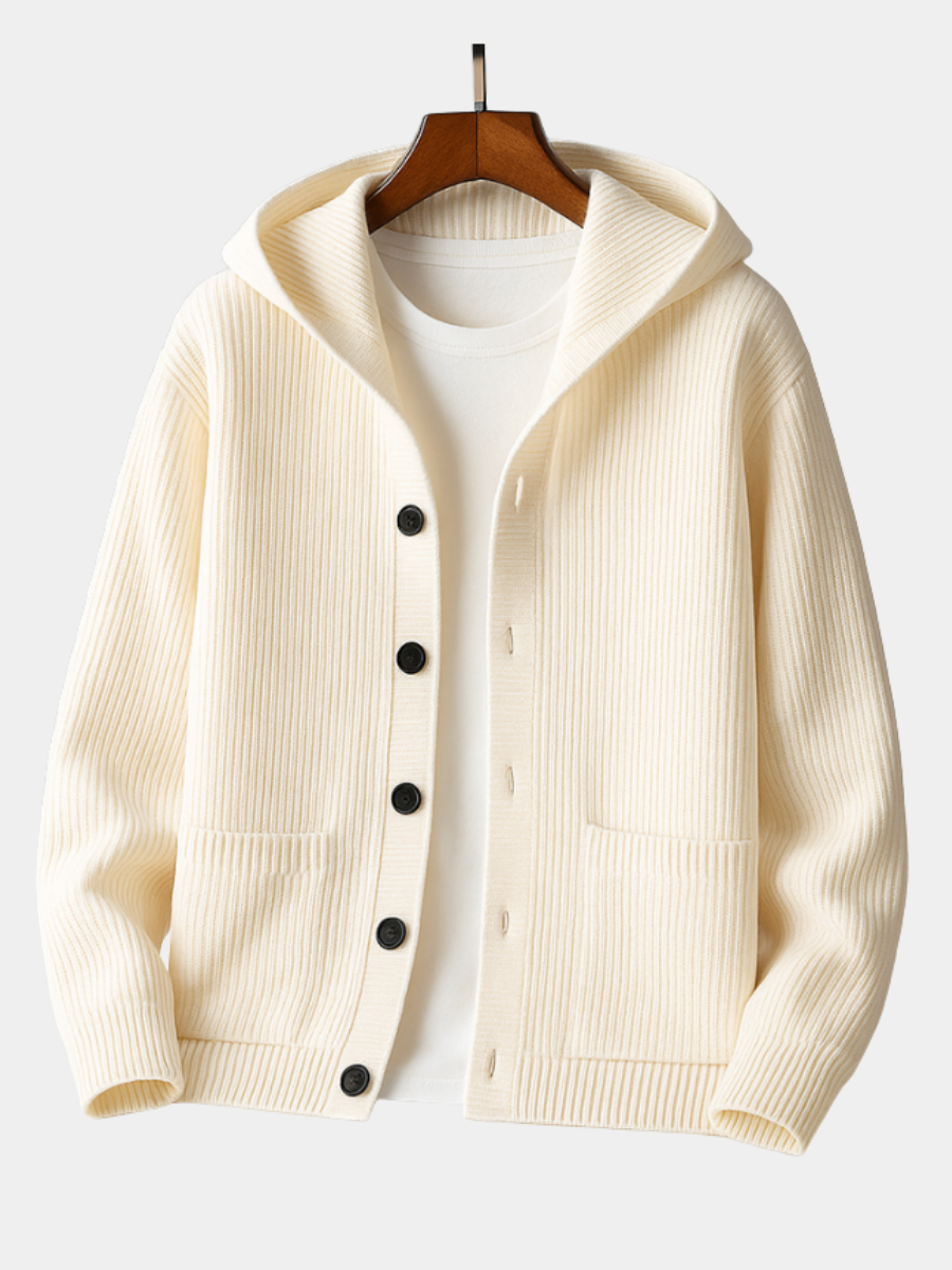 Draviel | Homme Cardigan à Capuche Côtelé - Cream - Image 1
