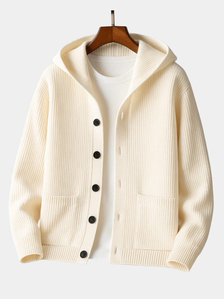 Draviel | Homme Cardigan à Capuche Côtelé - Cream - Image 1