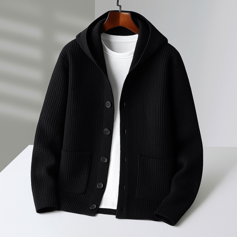 Draviel | Homme Cardigan à Capuche Côtelé - Cream - Image 4