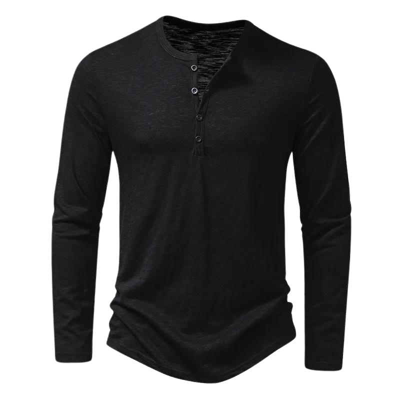 Dravnel | Homme Chemise Manches Longues Henley - Black - Image 1