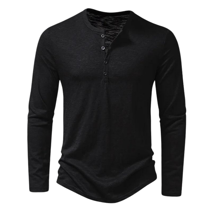 Dravnel | Homme Chemise Manches Longues Henley - Black - Image 1