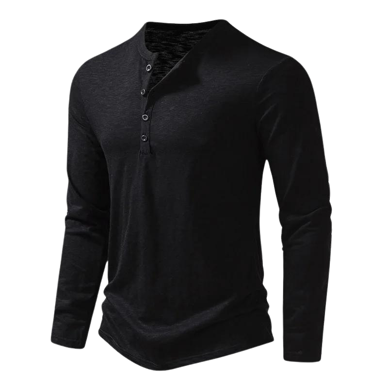 Dravnel | Homme Chemise Manches Longues Henley - Black - Image 2