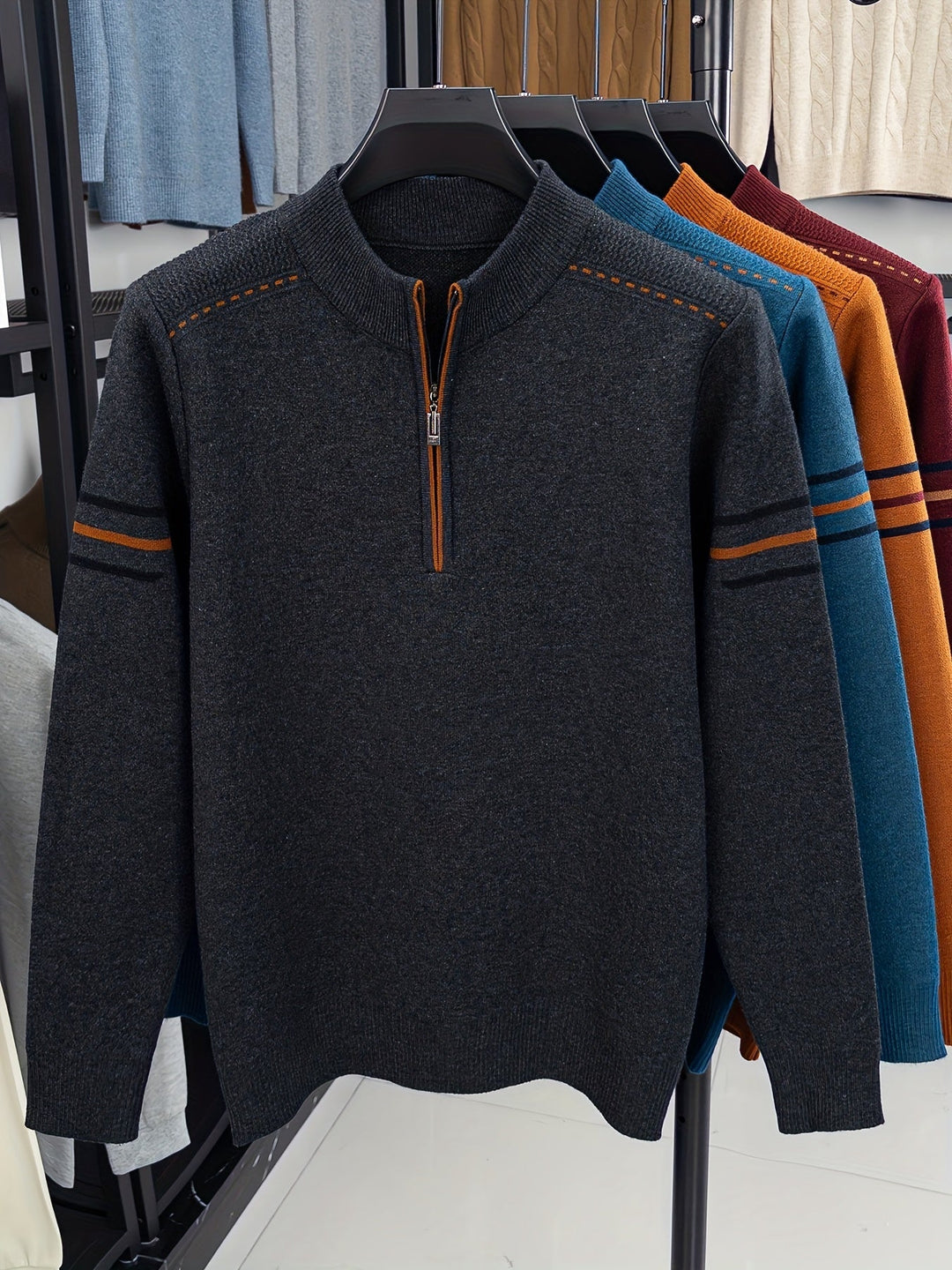 Dravolt | Homme Pull Col Montant Demi-Zip - Dark Grey - Image 8
