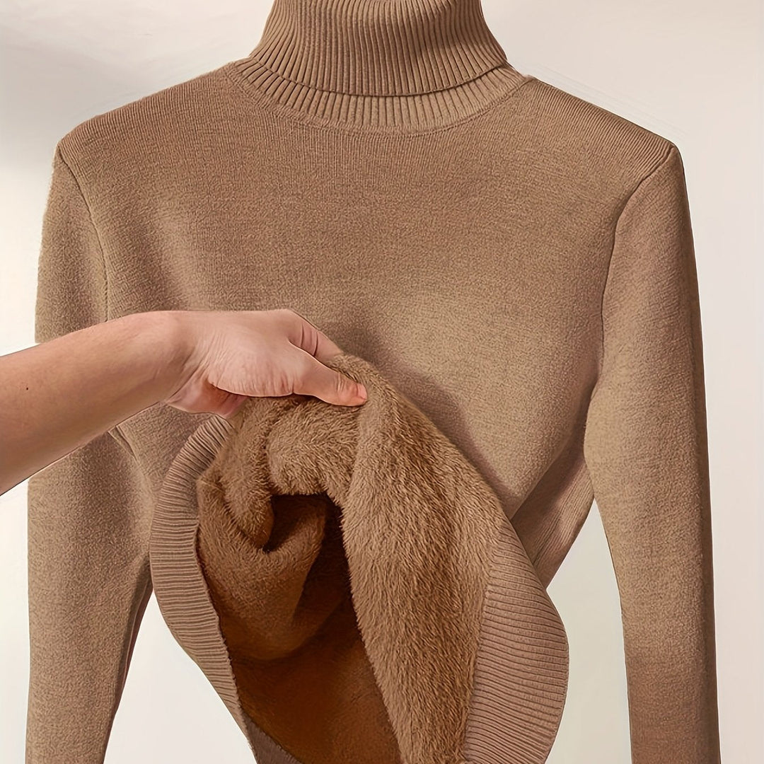 Nelvorde | Femme Pull Col Roulé Doublé Polaire Ajusté - Camel - Image 1