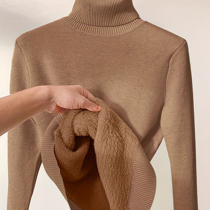 Nelvorde | Femme Pull Col Roulé Doublé Polaire Ajusté - Camel - Image 1