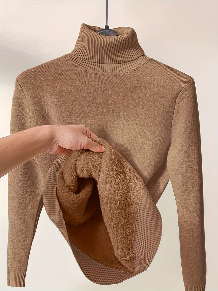 Nelvorde | Femme Pull Col Roulé Doublé Polaire Ajusté - Camel - Image 2