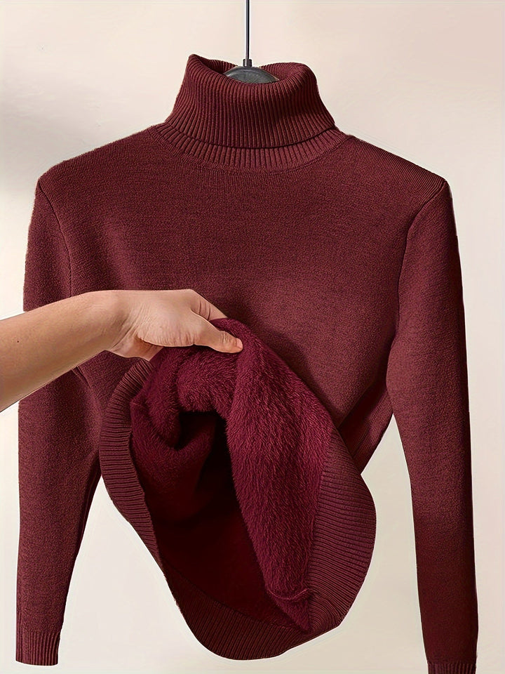 Nelvorde | Femme Pull Col Roulé Doublé Polaire Ajusté