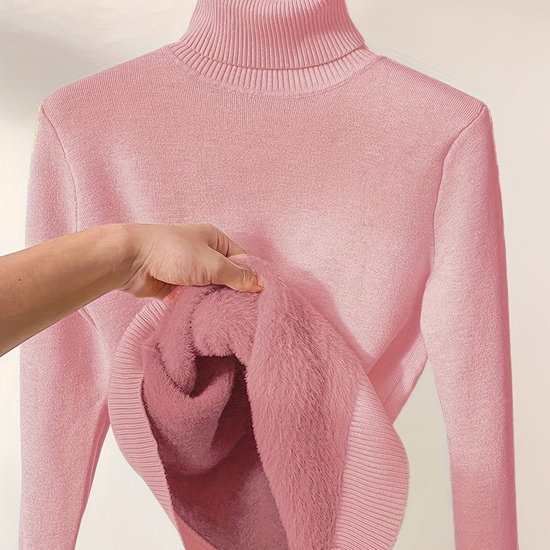 Nelvorde | Femme Pull Col Roulé Doublé Polaire Ajusté