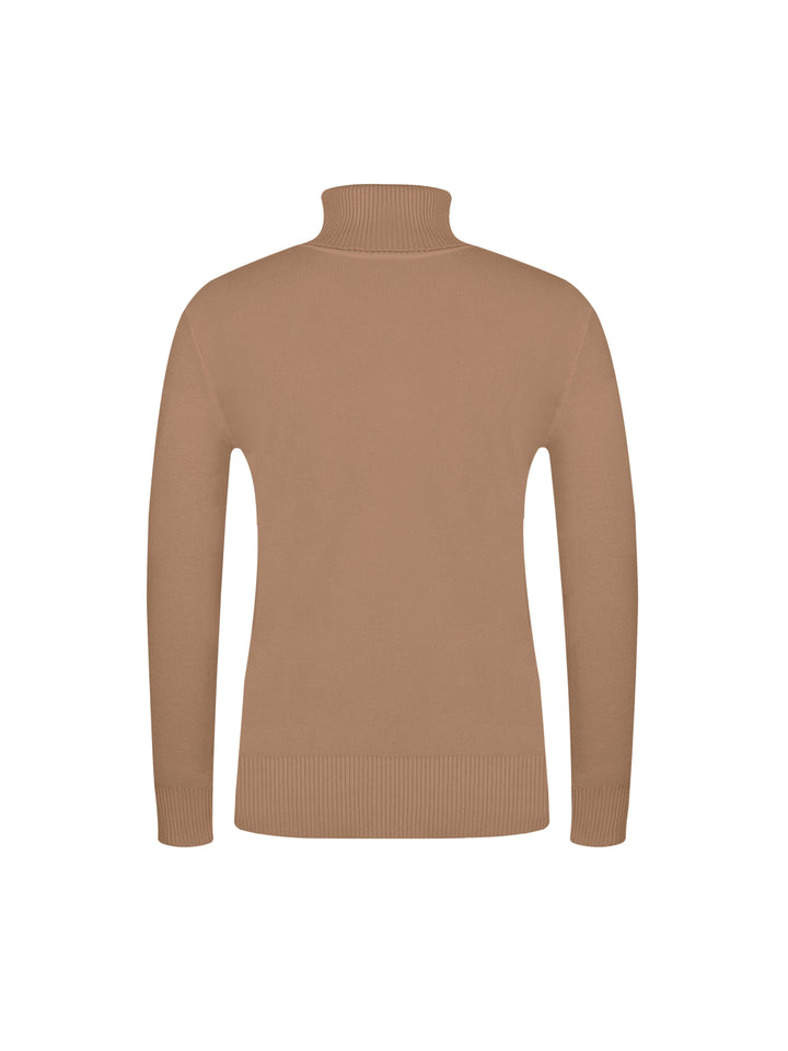 Nelvorde | Femme Pull Col Roulé Doublé Polaire Ajusté - Camel - Image 3