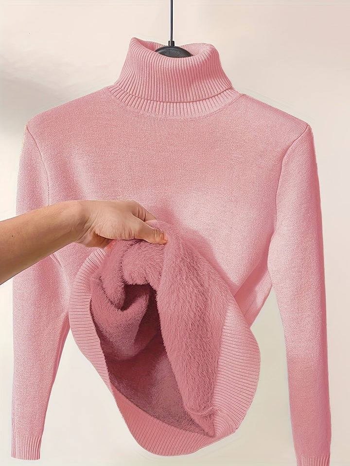 Nelvorde | Femme Pull Col Roulé Doublé Polaire Ajusté