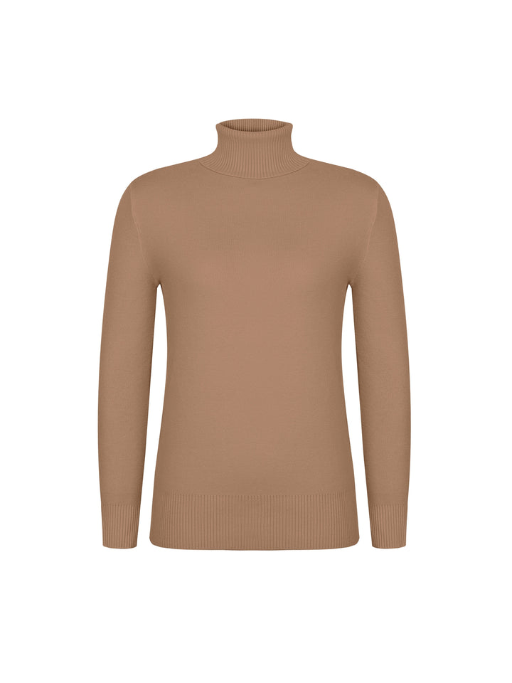 Nelvorde | Femme Pull Col Roulé Doublé Polaire Ajusté - Camel - Image 4