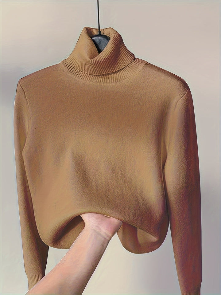 Nelvorde | Femme Pull Col Roulé Doublé Polaire Ajusté - Camel - Image 5