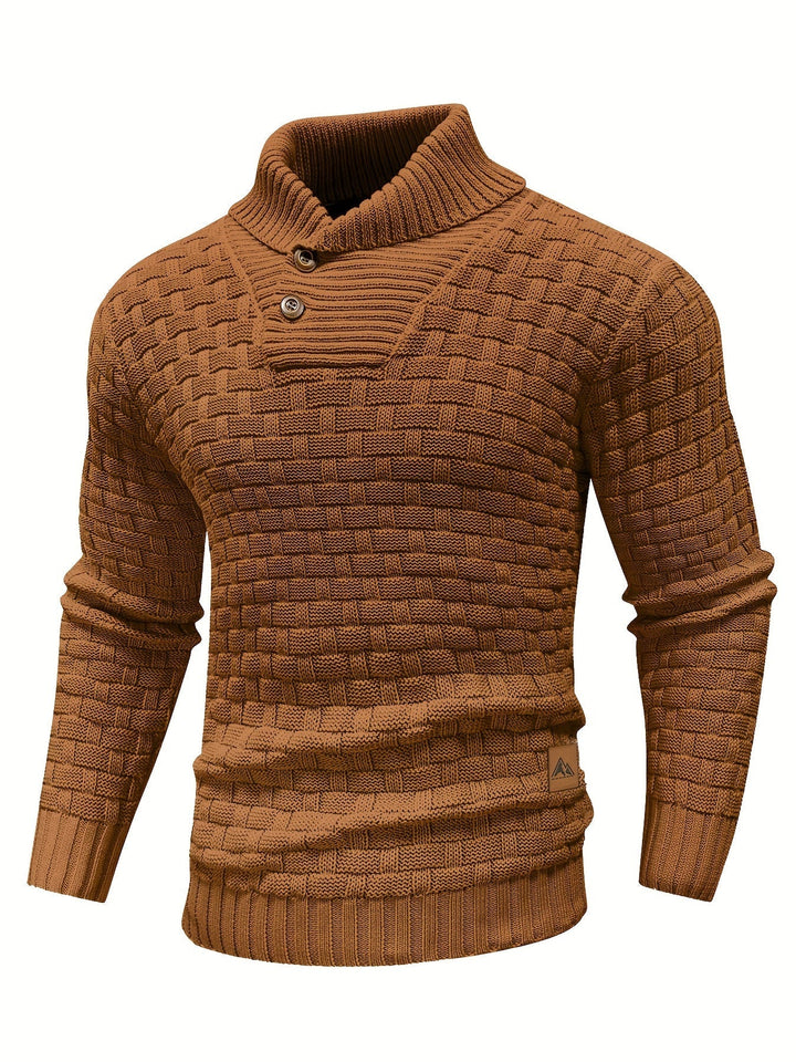 Dravorn | Homme Pull Col Châle Tricot Jacquard - Brown - Image 2
