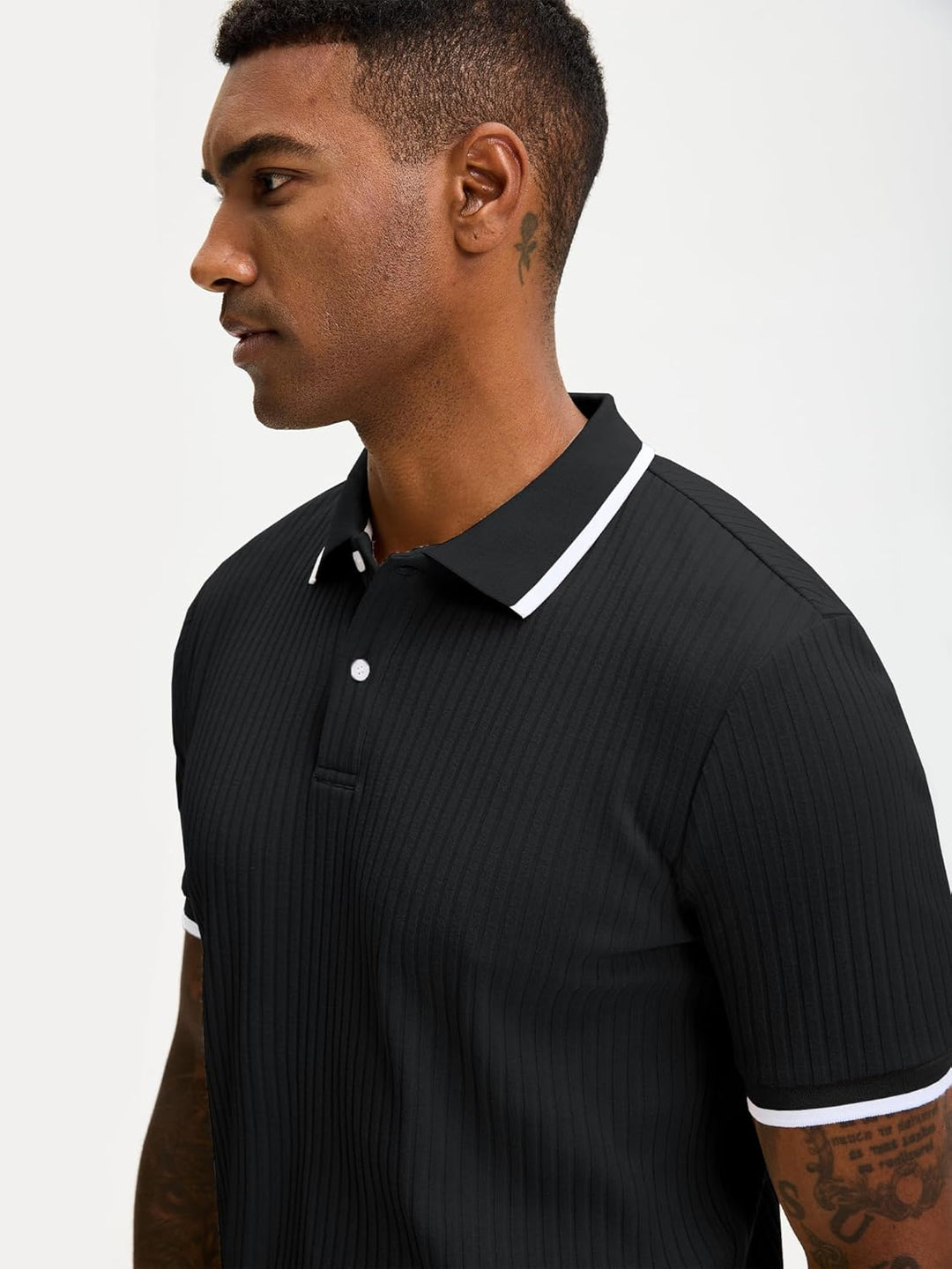 Dravorn | Polo Homme Maille Côtelée Manches Courtes - Black - Image 3