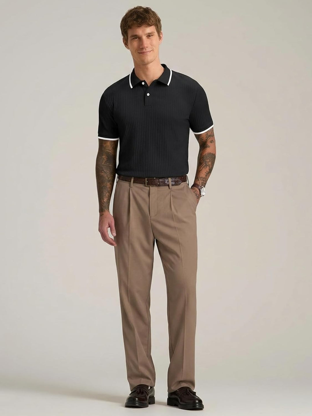 Dravorn | Polo Homme Maille Côtelée Manches Courtes - Black - Image 4
