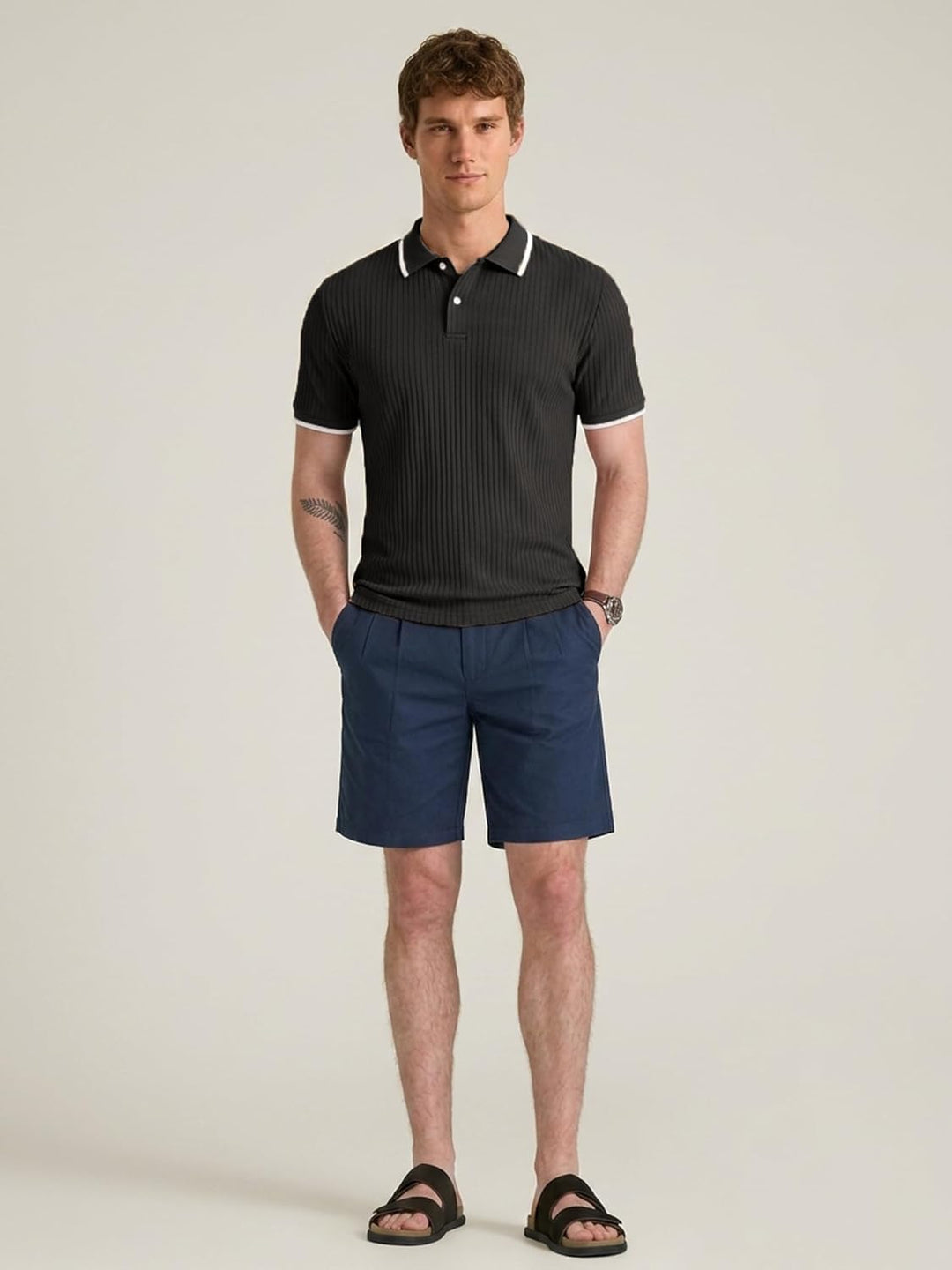 Dravorn | Polo Homme Maille Côtelée Manches Courtes - Black - Image 5