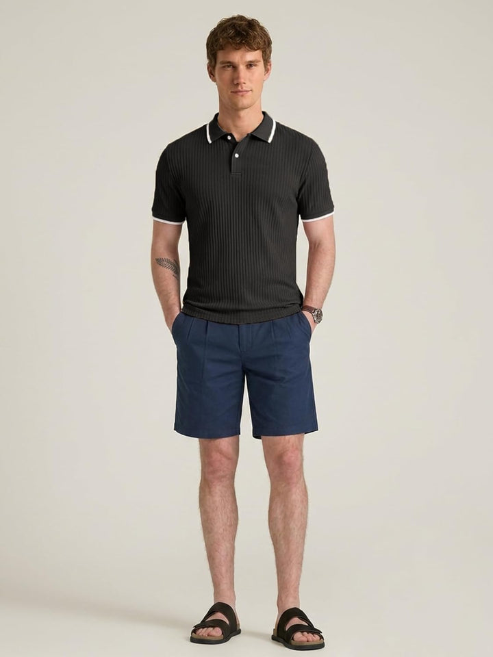 Dravorn | Polo Homme Maille Côtelée Manches Courtes - Black - Image 5