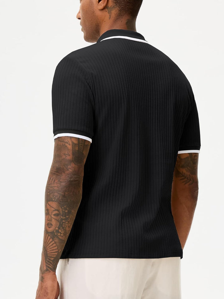 Dravorn | Polo Homme Maille Côtelée Manches Courtes - Black - Image 6