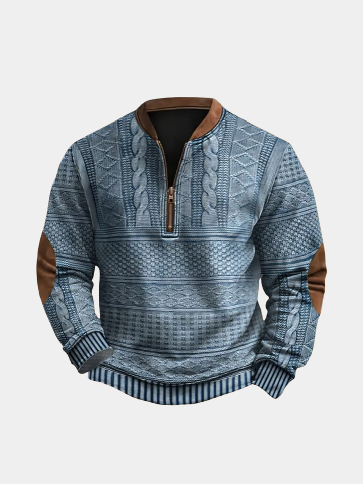 Dravorn | Pull Zippé Homme Jacquard Torsadé - Light Blue - Image 1