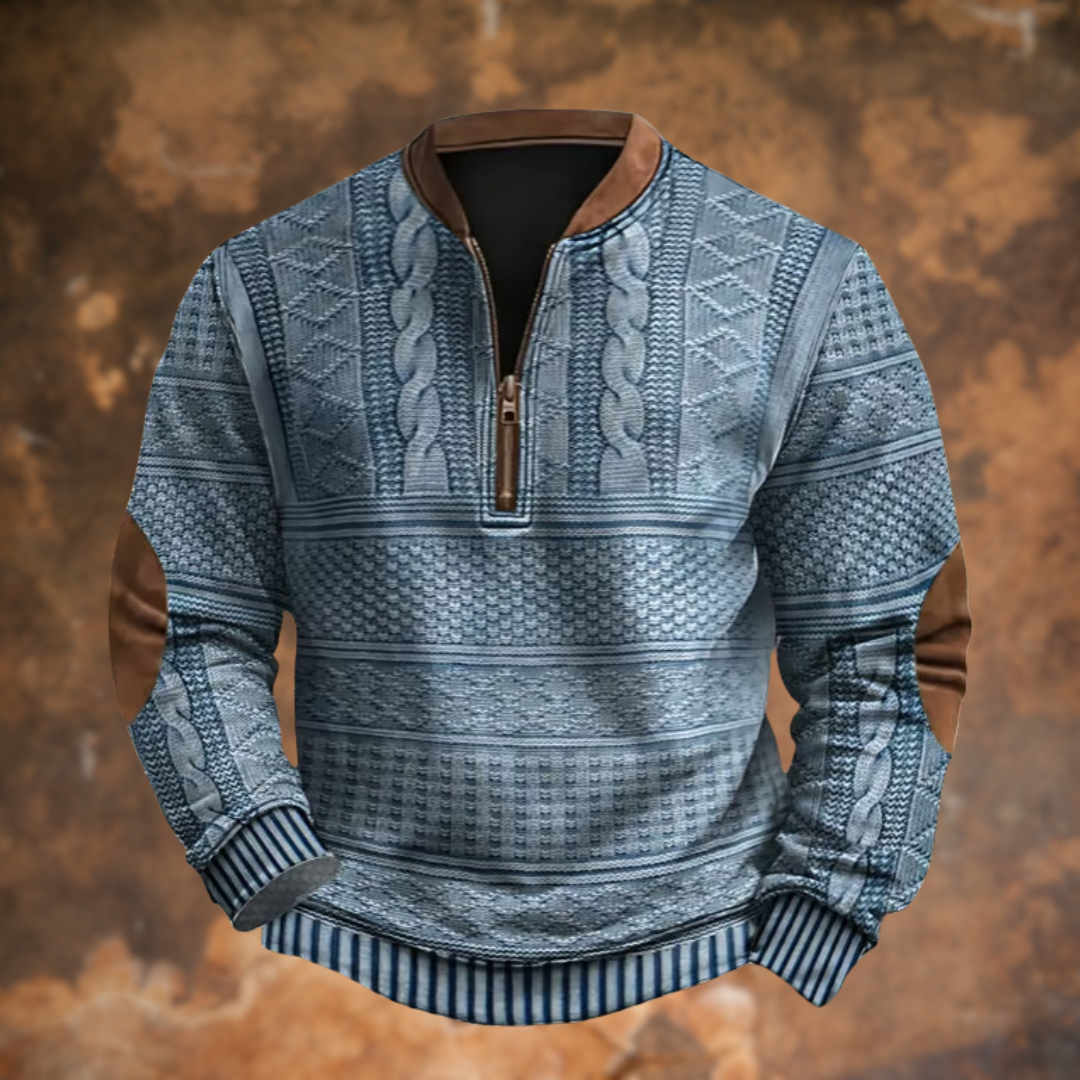 Dravorn | Pull Zippé Homme Jacquard Torsadé - Light Blue - Image 2