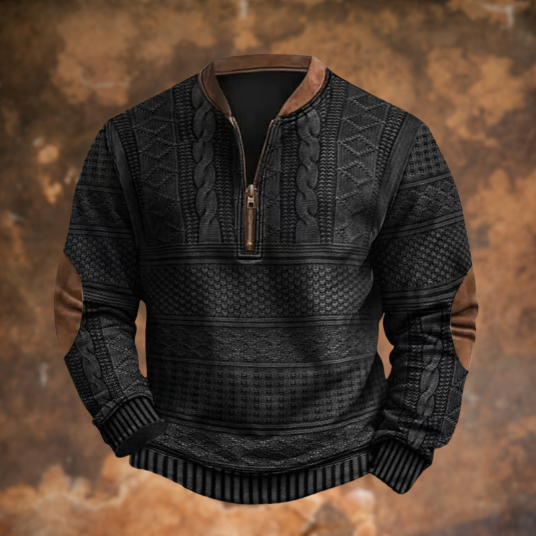Dravorn | Pull Zippé Homme Jacquard Torsadé - Light Blue - Image 3