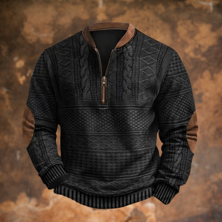 Dravorn | Pull Zippé Homme Jacquard Torsadé - Light Blue - Image 3