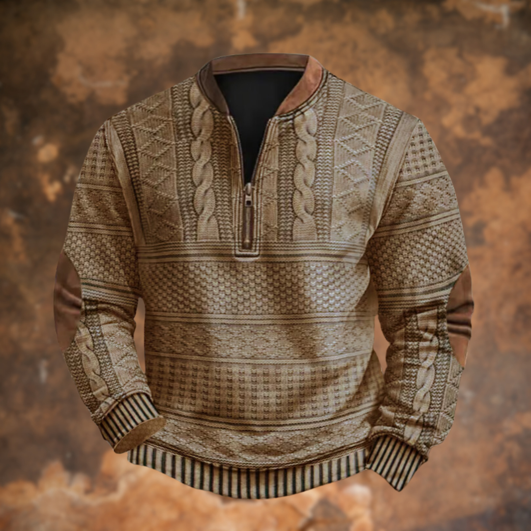 Dravorn | Pull Zippé Homme Jacquard Torsadé - Light Blue - Image 4