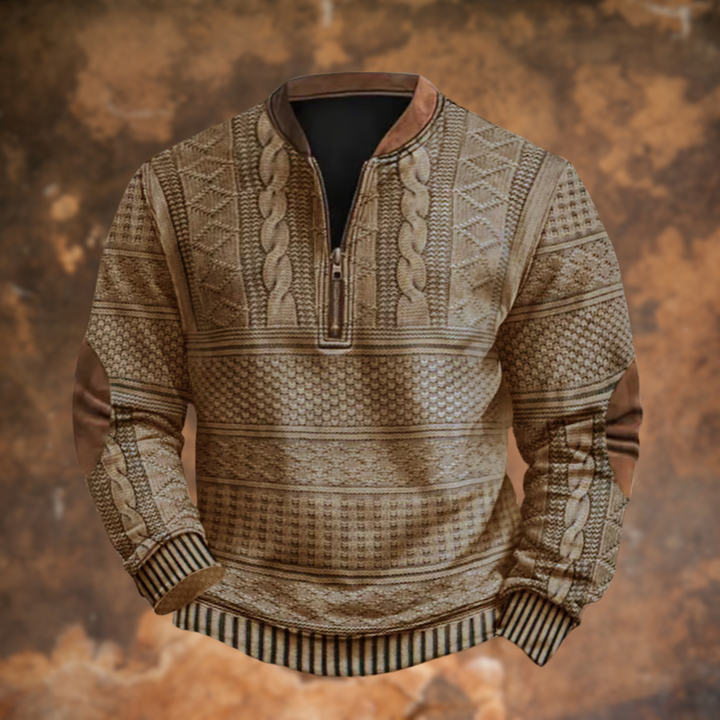 Dravorn | Pull Zippé Homme Jacquard Torsadé - Light Blue - Image 4