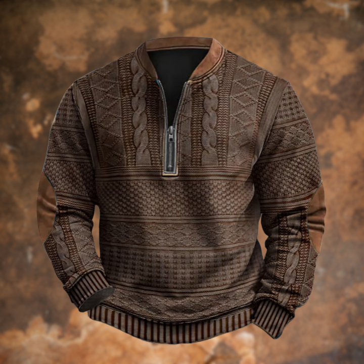 Dravorn | Pull Zippé Homme Jacquard Torsadé - Light Blue - Image 5