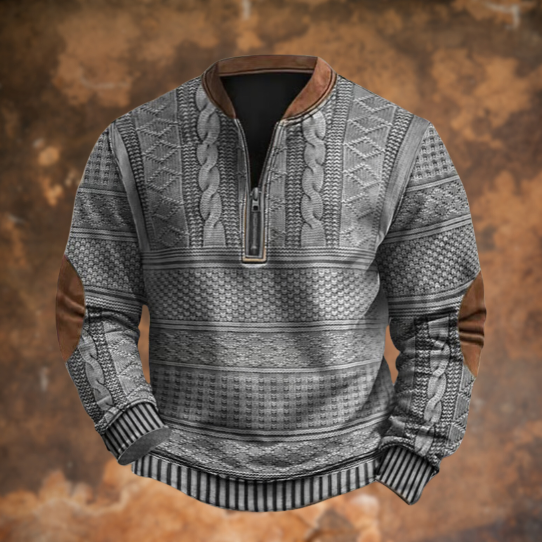 Dravorn | Pull Zippé Homme Jacquard Torsadé - Light Blue - Image 6