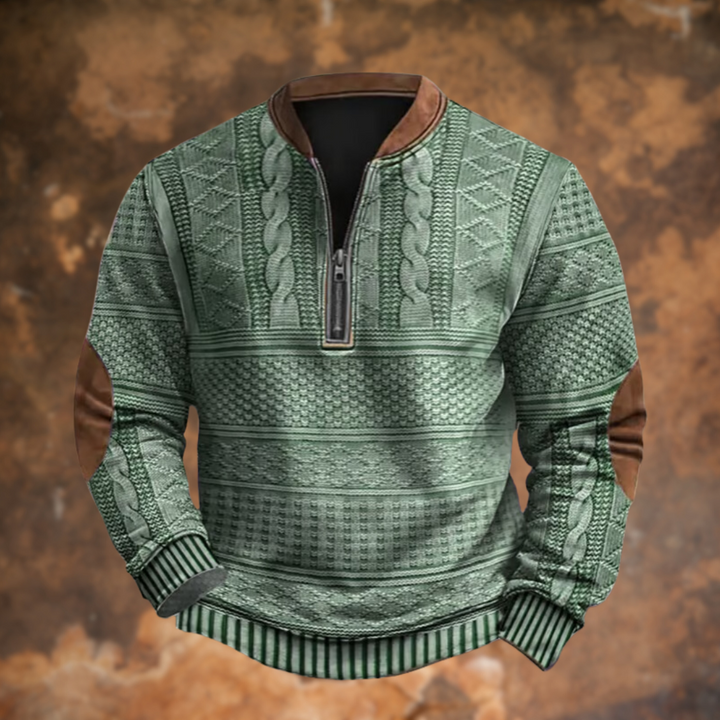 Dravorn | Pull Zippé Homme Jacquard Torsadé - Light Blue - Image 7