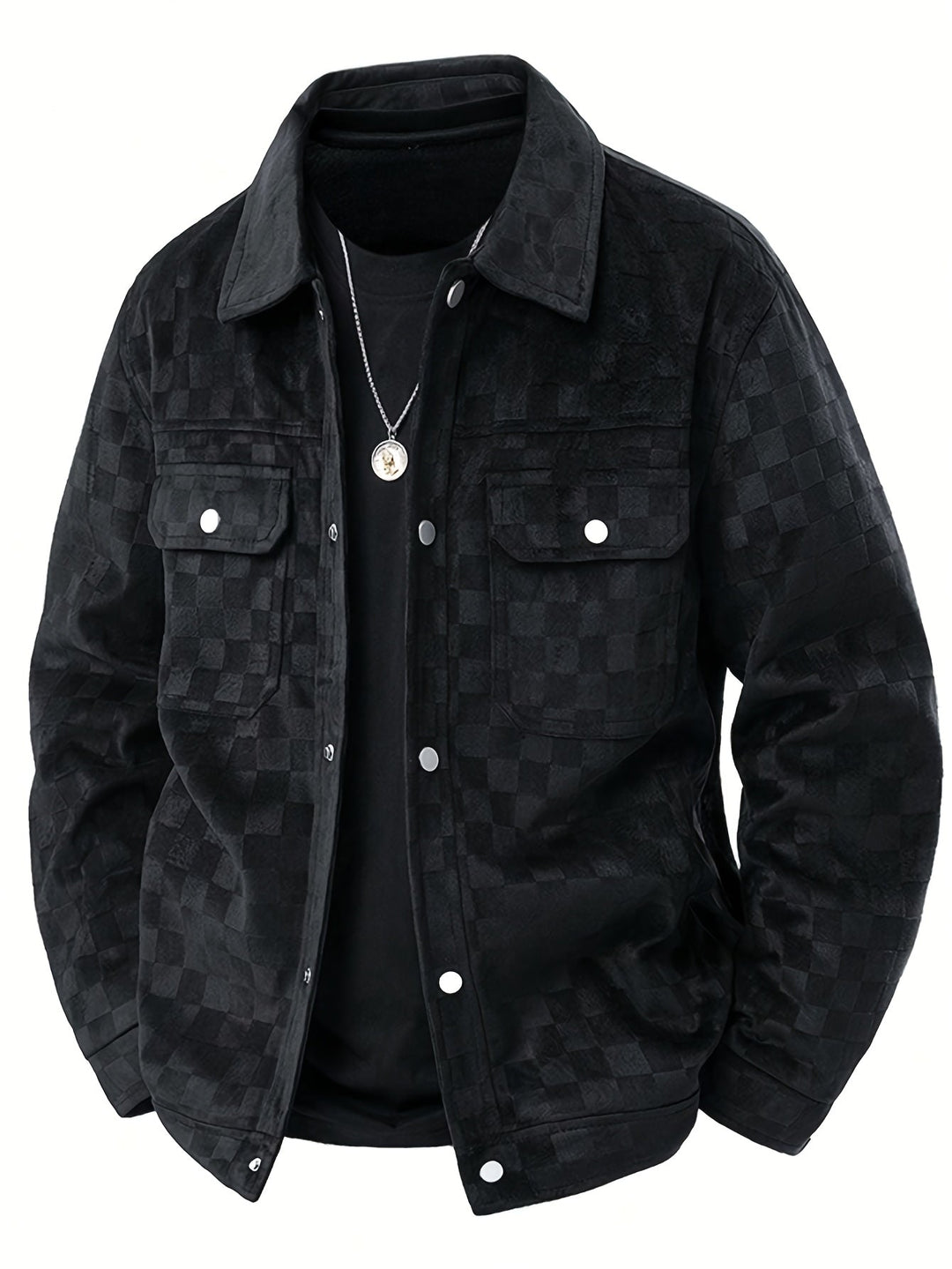 Dravsel | Homme Veste Carreaux Boutons-Pression - Black - Image 1
