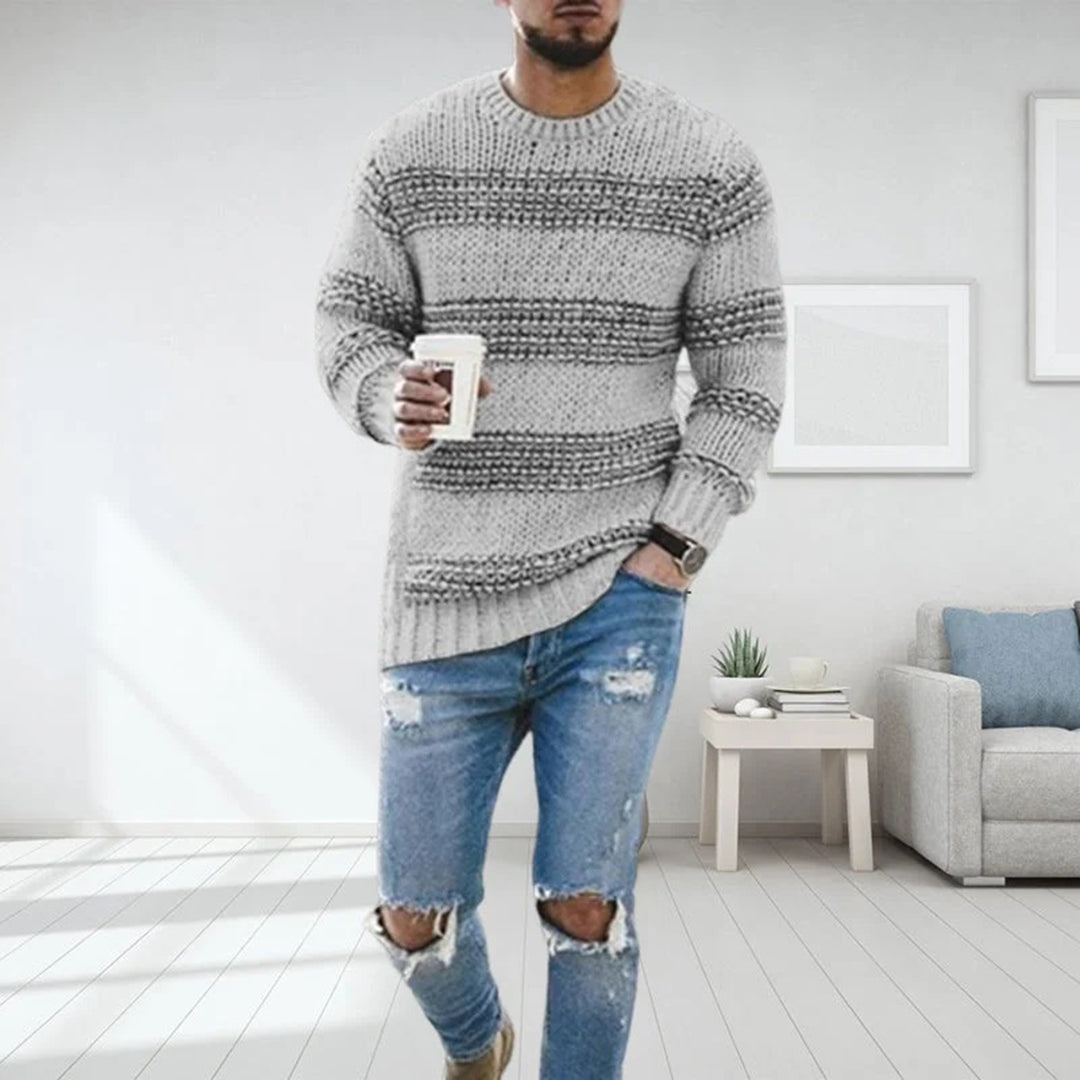 Dravsel | Pull Homme Tricoté Rayé Col Rond - Beige - Image 2