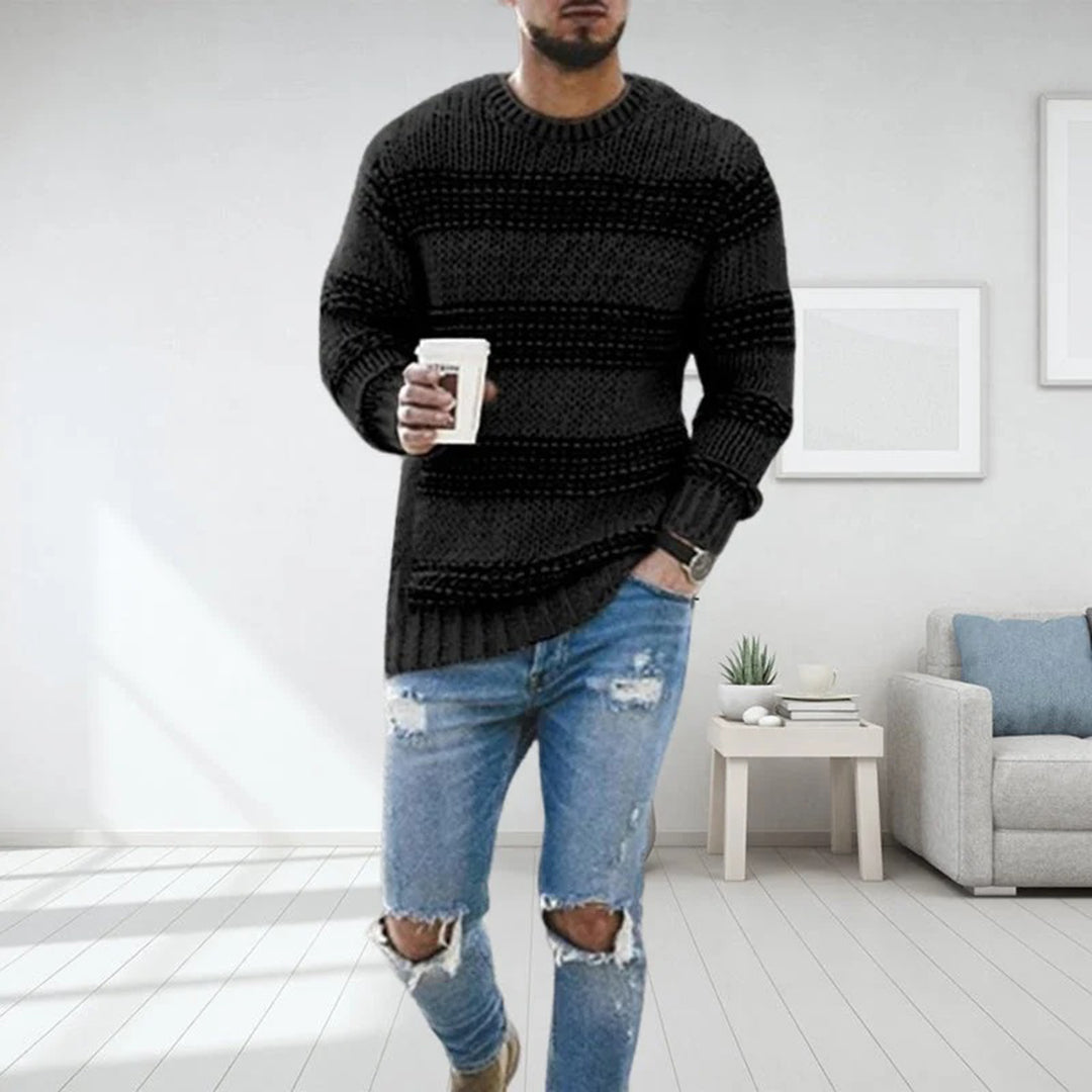 Dravsel | Pull Homme Tricoté Rayé Col Rond - Beige - Image 3