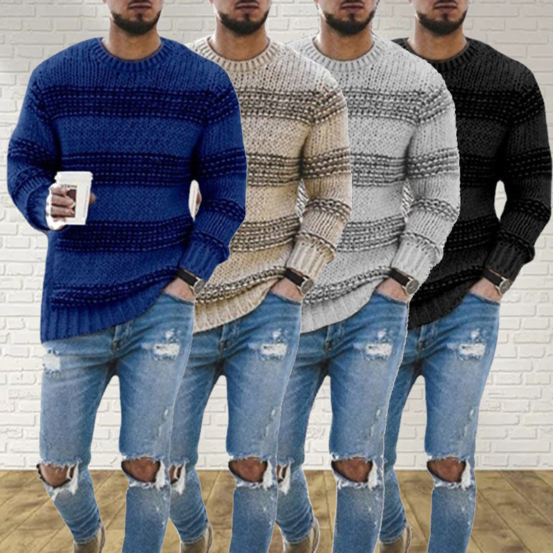 Dravsel | Pull Homme Tricoté Rayé Col Rond - Beige - Image 5
