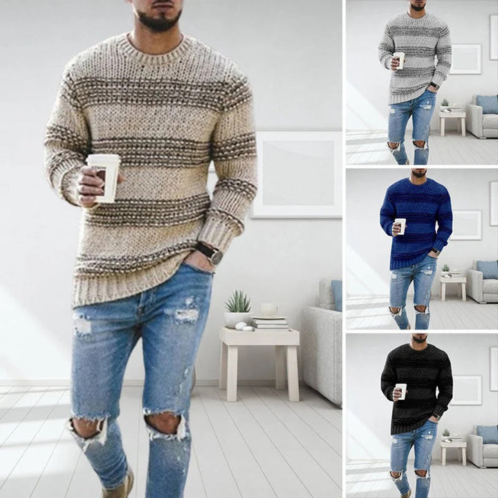 Dravsel | Pull Homme Tricoté Rayé Col Rond - Beige - Image 6