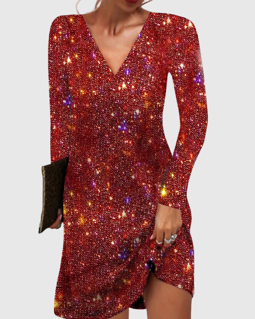 Drelvoire | Femme Robe de Soirée Sequins Mini - Red - Image 1