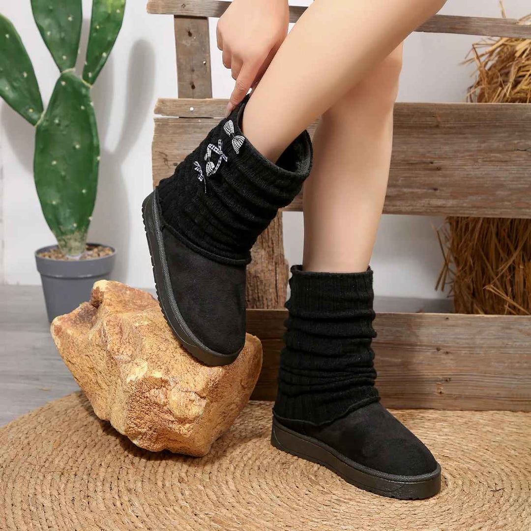 Lénorve | Femme Bottes de Neige Revers Tricoté Nœuds — vue 11