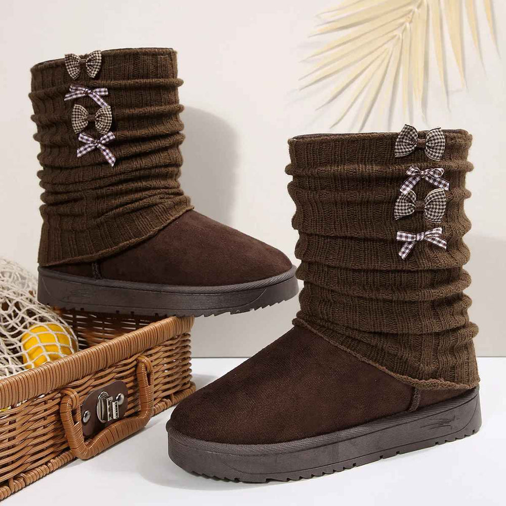 Lénorve | Femme Bottes de Neige Revers Tricoté Nœuds — vue 2