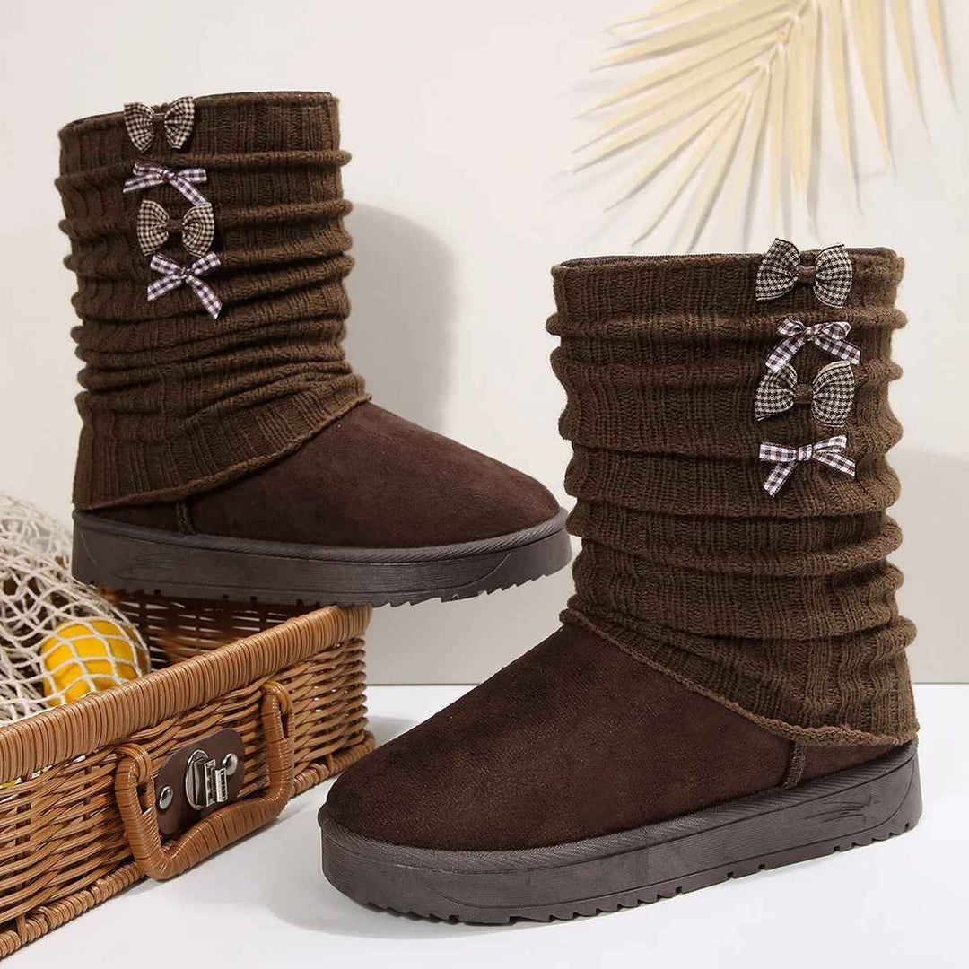 Lénorve | Femme Bottes de Neige Revers Tricoté Nœuds — vue 2
