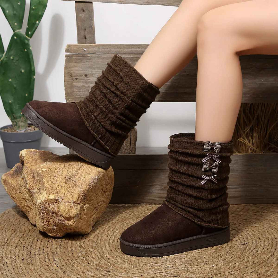 Lénorve | Femme Bottes de Neige Revers Tricoté Nœuds — vue 3