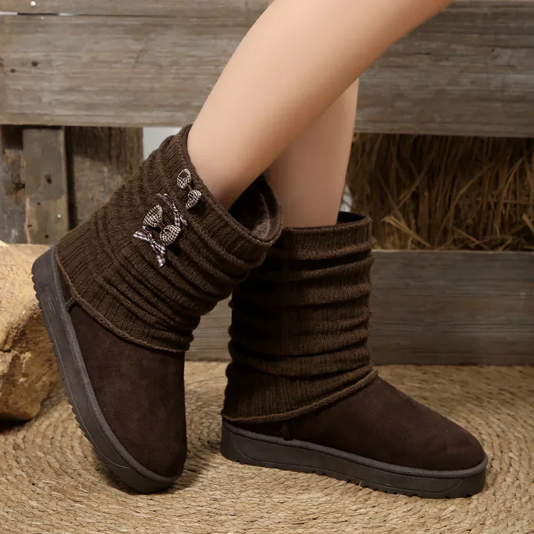Lénorve | Femme Bottes de Neige Revers Tricoté Nœuds — vue 4