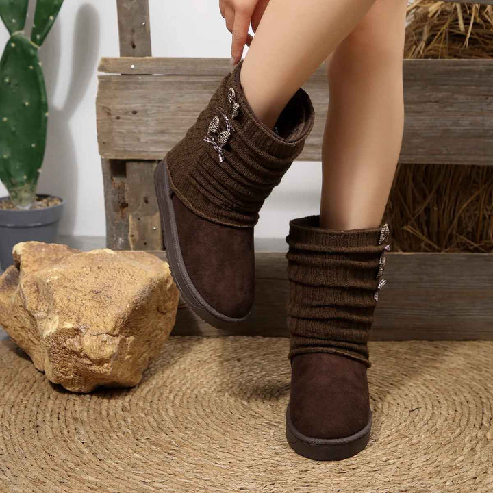 Lénorve | Femme Bottes de Neige Revers Tricoté Nœuds — vue 5