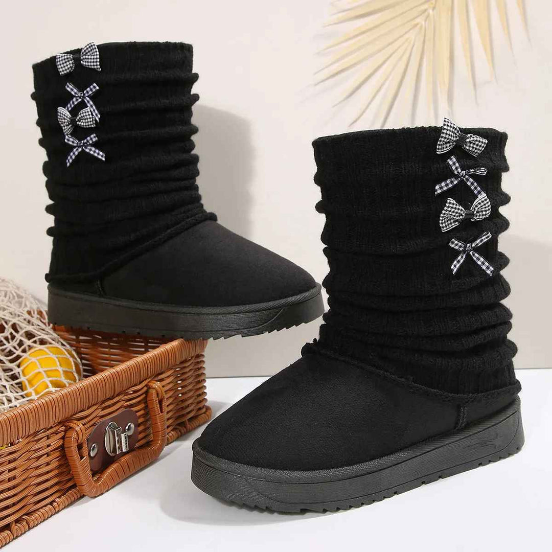 Lénorve | Femme Bottes de Neige Revers Tricoté Nœuds — vue 8