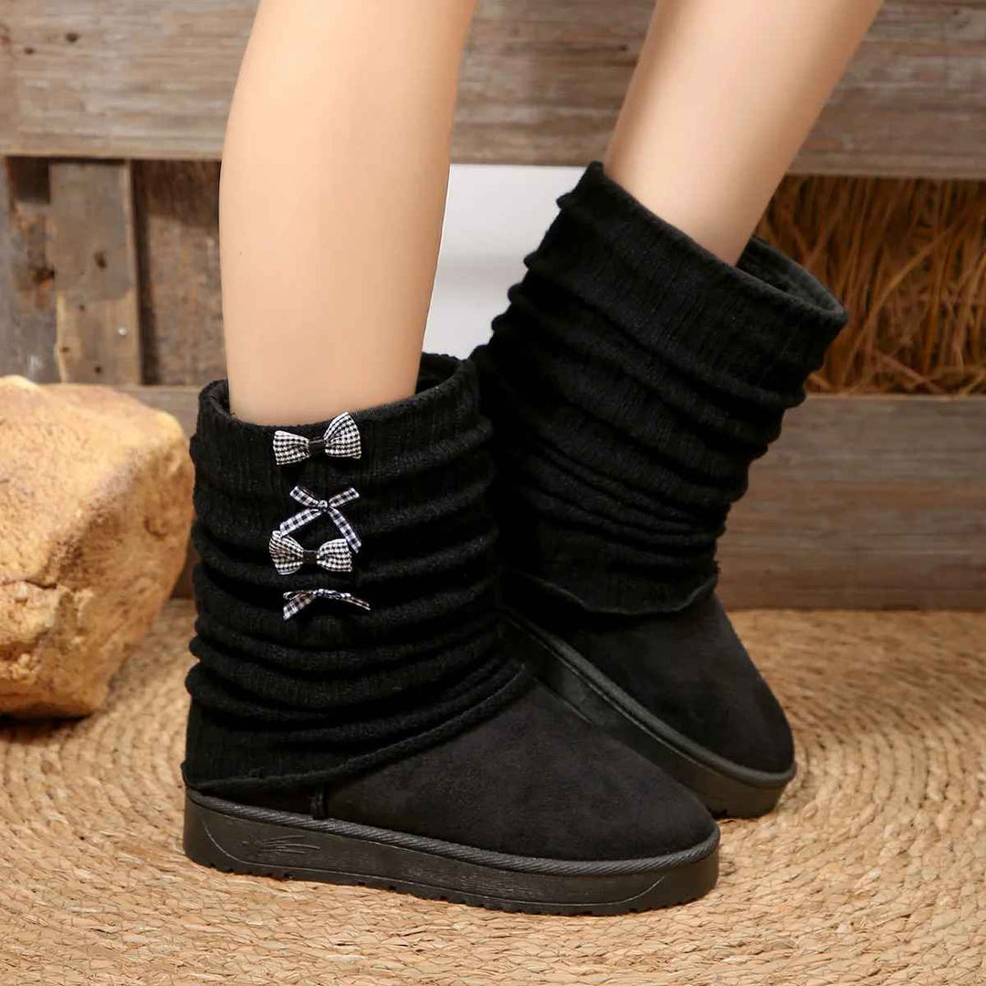 Lénorve | Femme Bottes de Neige Revers Tricoté Nœuds — vue 9