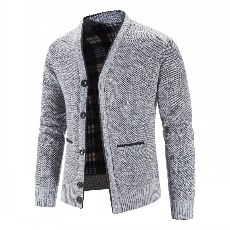 Édvarn | Homme Cardigan Col V Doublé Hiver - Light Grey - Image 1