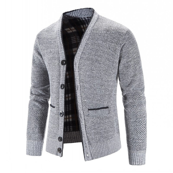 Édvarn | Homme Cardigan Col V Doublé Hiver - Light Grey - Image 1